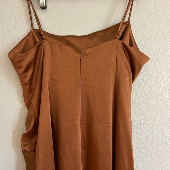 NWOT Celebrated Elegance Bronze Satin Twist-Front Maxi Dress - Picture 7 of 8